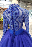 2024 Long Sleeves V Neck Prom Dresses Tulle With Applique A PA9YBZCC