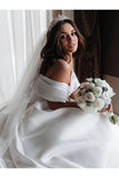 Ball Gown Off The Shoulder Satin White Sweetheart Wedding Dresses Wedding STKP46AJRNZ