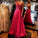 A-Line See-Through Neckline Appliques Chiffon Red Lace Backless Beads Prom Dresses
