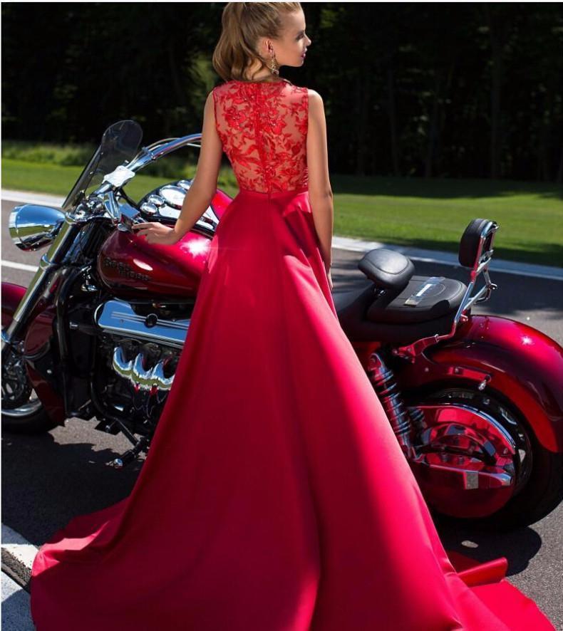 New A-Line Appliques Beads Floor Length Deep V-Neck Red Sexy Elegant Prom Dresses