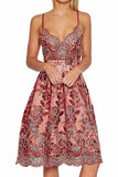 A Line Red V-neck Embroidery Scalloped Lace Appliques Spaghetti Straps Homecoming Dress