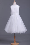2024 Tulle Bateau A Line With Ruffles And Handmade Flower Flower P1NT9TFT