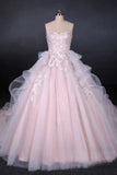 Ball Gown Strapless Sweetheart Wedding Dresses With Lace Applique Tulle PJYPFNA5