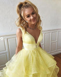 A Line Yellow Multi-layered Polka Dot Organza Prom Dresses Long Sweet 16 STK20388