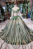 2024 Prom Dresses Scoop Long Sleeves Lace Up Back Sequins PBXX97G9