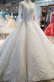 2024 Lace Wedding Dresses Scoop 3/4 Sleeves Lace Up Back PPH5LBGN