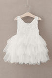 Cute Round Neck White Flower Girl Dresses Open Back Tulle Wedding Party Dresses STK15136