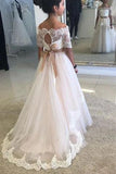 A Line Off the Shoulder Half Sleeve Flower Girl Dresses with Lace up, Wedding Party Dresses STK15550