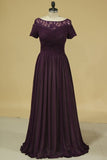 2024 New Arrival Short Sleeves Prom Dress Chiffon With Beads And Ruffles A Line Floor PL61GEYB