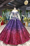 Ball Gown Long Sleeves Sequins Scoop Prom Dress Puffy Quinceanera PD7K4YF7