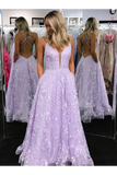 A-Line Floor Length Lace Prom Dresses Backless Formal Gown With STKP99L84FB