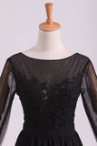 2024 Black Evening Dresses Long Sleeves A Line Chiffon With Applique & PYNHH3PH