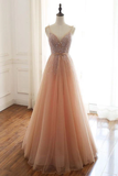 Sexy Straps Sleeveless Long Tulle Prom Dress With Beading Floor Length Sparkly Evening STKP6ZBZ4KZ