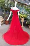 2022 Hot Selling Cheap Red Prom Dresses A-Line Zipper Up Off The Shoulder PFNNM563