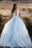 2024 Tulle Prom Dresses A Line V Neck With Applique And PYRT7YQR