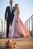 A Line Satin Sweetheart Long Prom Dresses With Pockets Strapless Evening STKPLNLL4YN