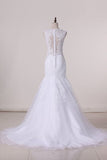 2024 Tulle Wedding Dresses V Neck With Applique Mermaid PDHJ71R6