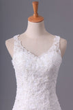 2024 V Neck Wedding Dresses Organza With Applique & Ruffles Mermaid PQLB8674