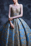 2024 Ball Gown Prom Dresses Scoop Long Sleeves Satin With Applique PH5QY2YB