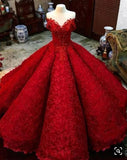 Ball Gown Red V Neck Long Off the Shoulder Prom Dresses, Quinceanera Dresses STK15563