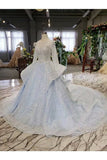 Ball Gown Wedding Dresses Scoop Long Sleevs Top Quality Appliques PZJAGE4X