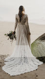 Charming A Line Long Sleeves V Neck Lace Ivory Beach Wedding Dresses, Bridal STK20395