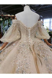 Ball Gown Wedding Dresses Sweetheart 3/4 Sleeves Top Quality Appliques PLL228J1