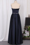 2024 Strapless A Line Bridesmaid Dresses Satin With PGCYSCZQ