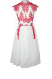 Vintage Scalloped-Edge Knee-Length White Homecoming Dress with Navy Blue Appliques