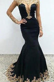 Sexy Black Lace Long Sleeves Long Mermaid Prom Dresses Evening Dresses