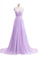 V-neck Lavender Long Chiffon Prom Dresses Evening