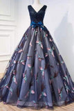 2024 V Neck Lace Prom Dresses A Line With Sash And Beads PK4KRDH7