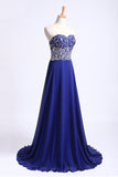 2024 Dark Royal Blue Prom Dress Sweetheart Beaded Bodice A Line PTJAD8A3
