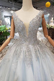 2024 Wedding Dresses V Neck Lace Up Back Beads Prom PB8REKEH