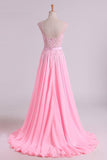 2024 Sexy Prom/Wedding Dresses With High Slit A-Line Scoop Chiffon With Embroidery PZL9BF1J