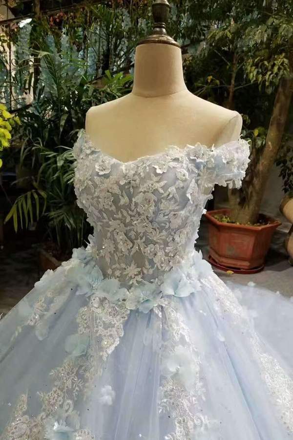 2024 Tiffany Blue Wedding Dresses Tulle Lace Up With Appliques And Handmade PQYL4JYH