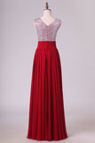 2024 V Neck A Line Sequined Bodice Prom Dresses Chiffon PPXQ9LSF
