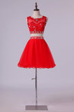 2024 Homecoming Dresses Scoop Tulle Mini With Beading & Applique Two P1R3TR4L