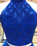 A Line Royal Blue Two Pieces Open Back Beaded Short Prom Dresses Homecoming Dresses
