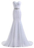 Mermaid Ivory Sweetheart Lace Wedding Dresses Long Strapless Bridal Dresses