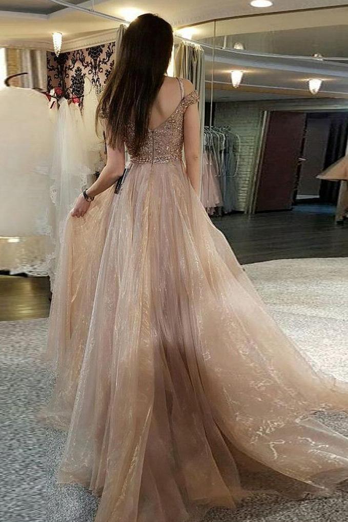 Beautiful Long Off the Shoulder A-Line Sweetheart Beads Organza Prom Dresses