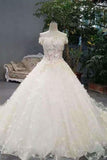 2024 Floral Wedding Dresses Lace Up Scoop Neck With Appliques And PX4JFC83