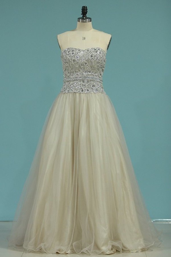 2024 Sweetheart Tulle With Beading Prom Dresses Floor P3T4KKFH