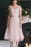 2024 Blush Pink Two Piece Bridesmaid Dresses Beaded Formal Gowns PKF5JSRF