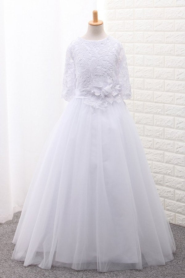 2022 Tulle Scoop Flower Girl Dresses Ball Gown Mid-Length P3KXPXN5