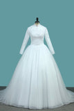 2024 A Line Tulle Long Sleeves High Neck Wedding Dresses With Applique PK7EDJTE