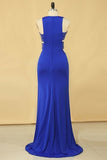 2024 Plus Size New Arrival Scoop Prom Dresses Dark Royal Blue Mermaid Spandex With Beading Sweep PT26YF58