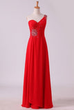 2024 Red One Shoulder A Line Prom Dresses Chiffon Floor Length With Beading P1JRQC1Q