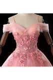 Ball Gown Off Shoulder Prom Dress With Flowers Floor Length Applique P1AH7EKS