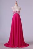 2024 Prom Dresses A Line One Shoulder With Beading Tulle & Chiffon Sweep PR2EPQXY